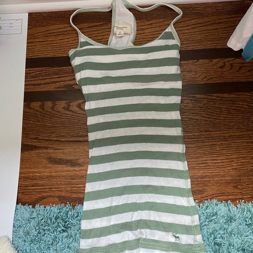 Abercrombie and Fitch Green & White Stripped Top